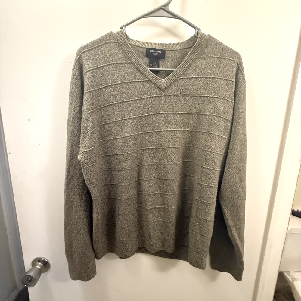 Dockers Green V-Neck Sweater Classic Knit